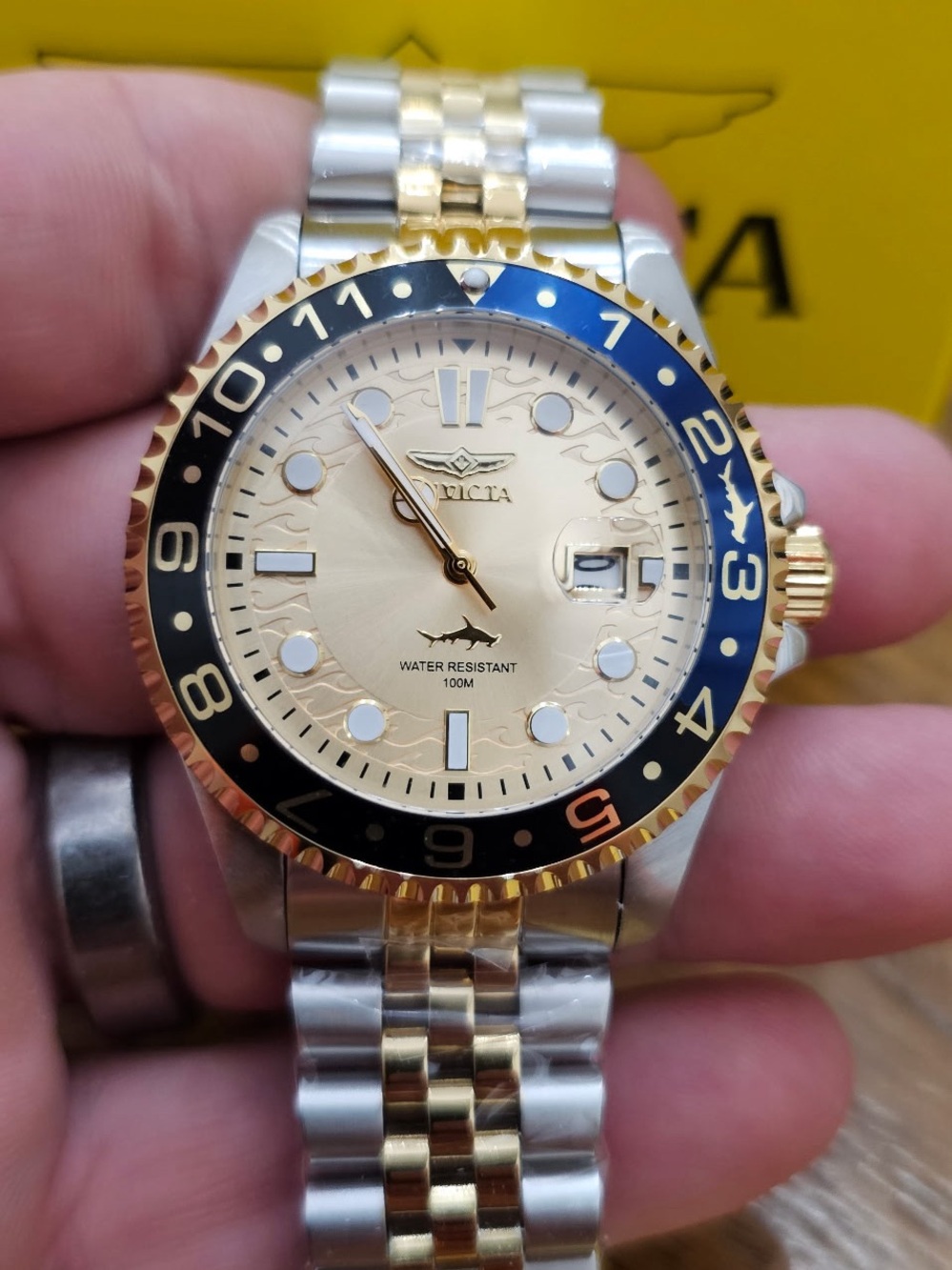 Invicta ProDiver Two-Tone Gold & Silver Watch with Blue and Black Bezel